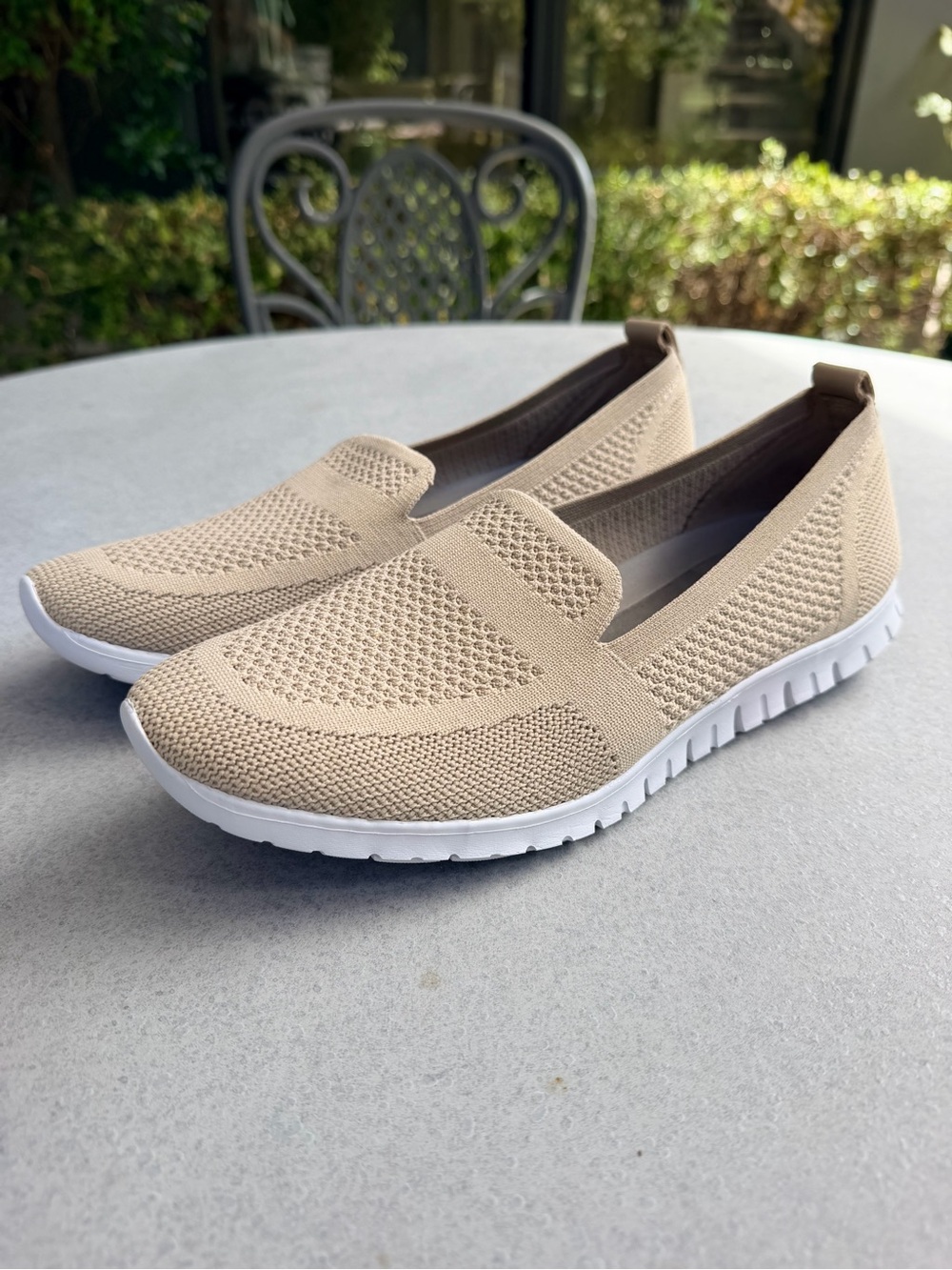 Cole Haan Beige Knit Slip-On Loafers with White Sole